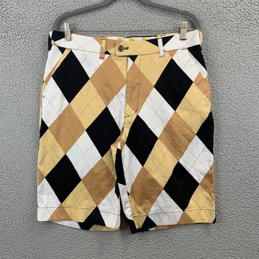 LoudMouth Golf Shorts Argyle Diamond Pattern 36 Yellow Black White
